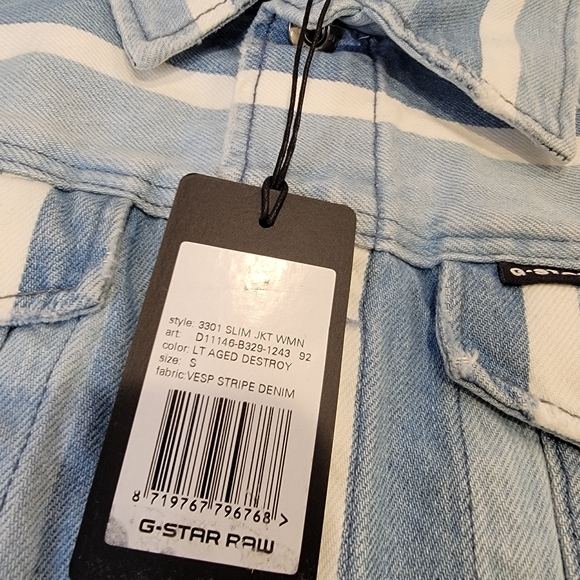 G-Star Raw 3301 Vesp Blue Striped Denim Trucker Jacket Size Small NWT! - Picture 10 of 17
